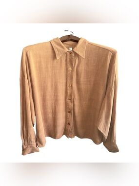 Rachel Pally Women’s Small Tan Brown Long Sleeve Linen Blend Button Up Shirt Top